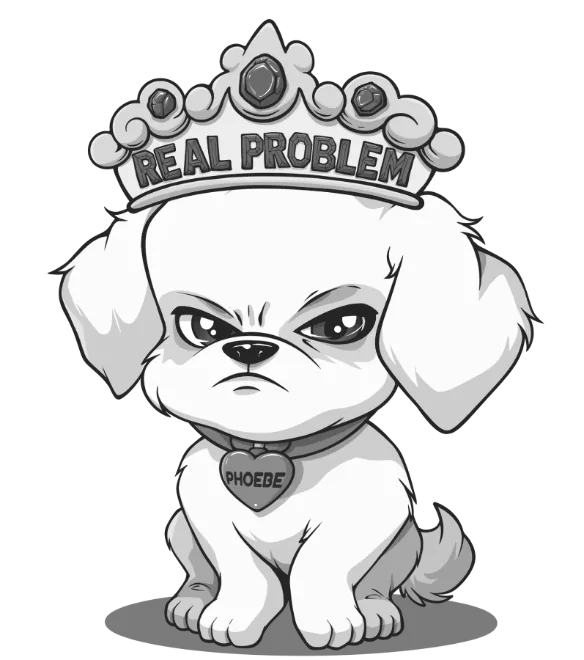Illustration: Phoebe wearing a jeweled crown that reads REAL PROBLEM.